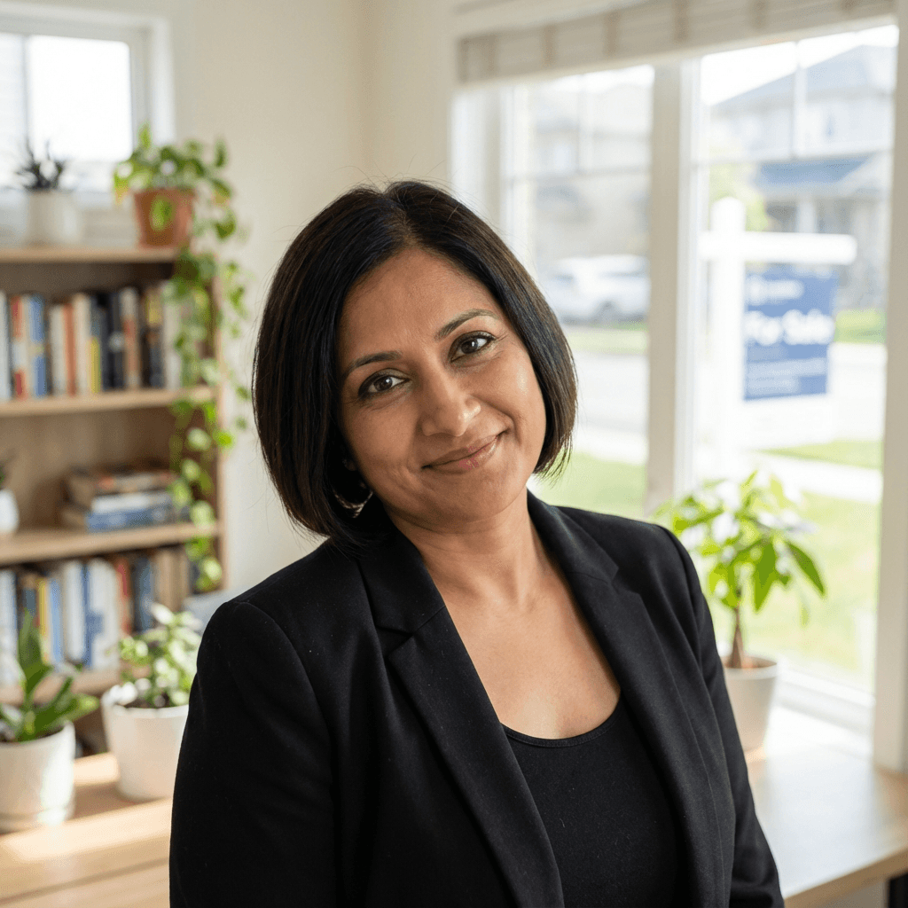 Sameera Khan in a refined studio setting, composed and professional
