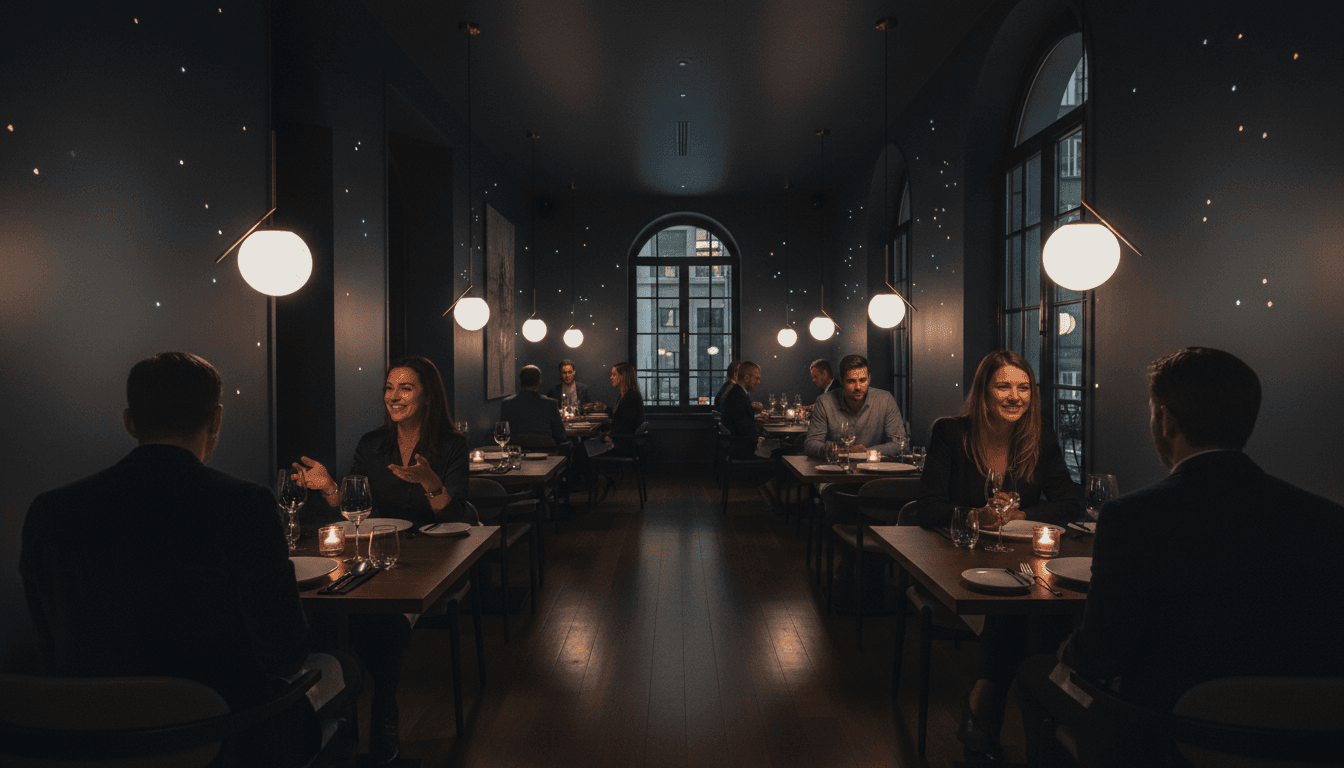 Restaurant interior with ambient lighting