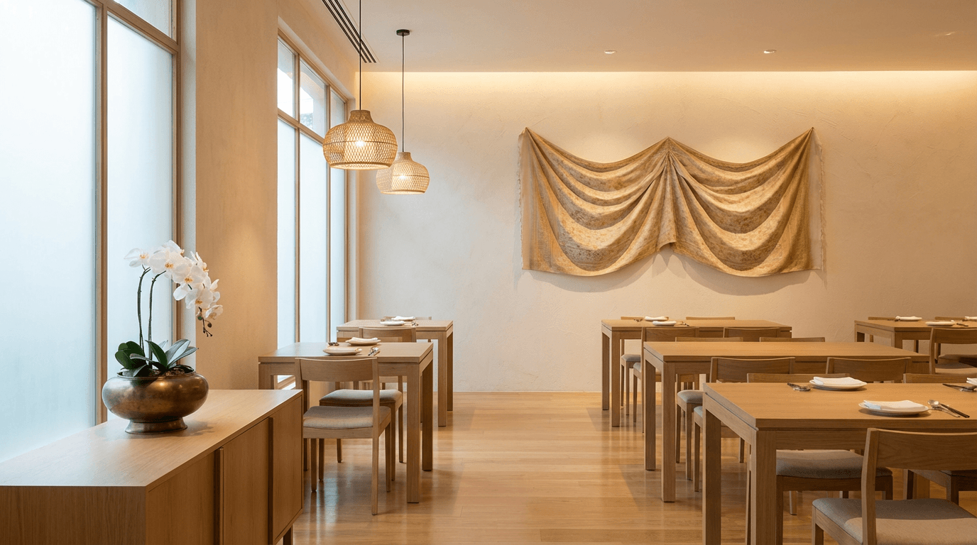 Residential dining area with neutral tones
