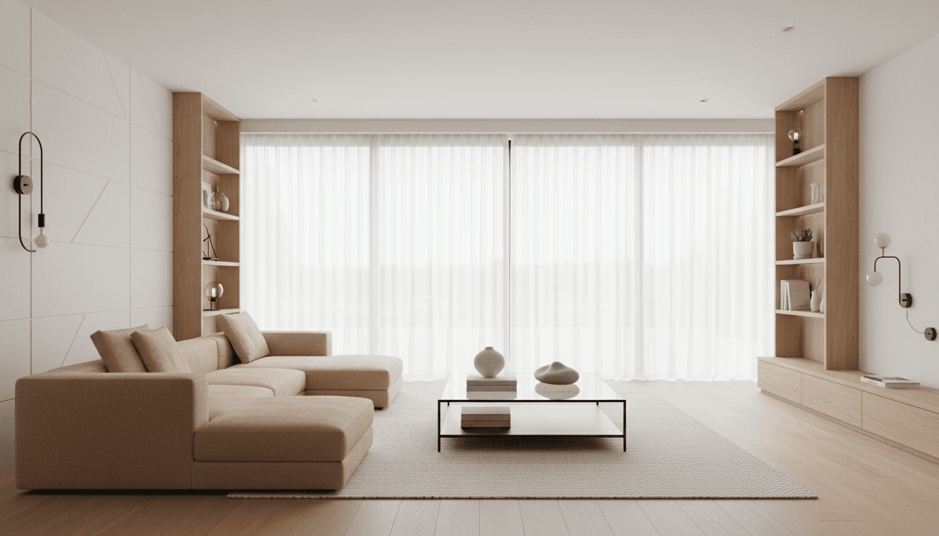 Refined living room interior with neutral tones and soft natural light